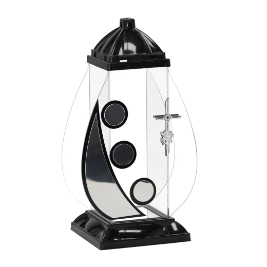 Art Deco memorial lantern in the shape of a cross, black