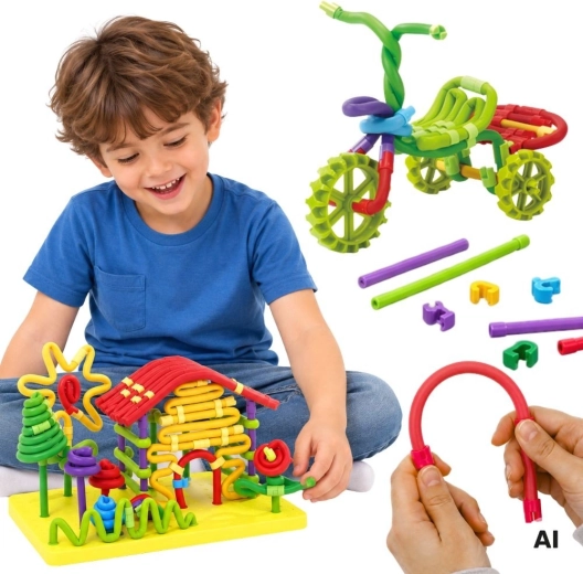 Woopie creative 3D construction set with flexible rods, 160 pieces