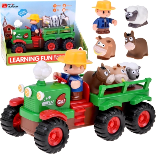 Interactive farm tractor with trailer, animals, light and sound