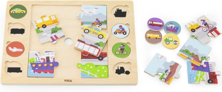 Viga wooden matching puzzle with shadows – means of transport