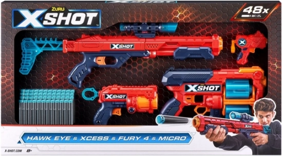 Комплект пистолети X-Shot Combo Hawk Eye + Xcess + Fury 4 + Micro