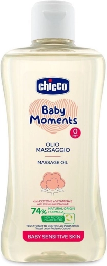 Chicco масажно олио за млечни корички с памук и витамин E, Baby Moments Sensitive 200 ml