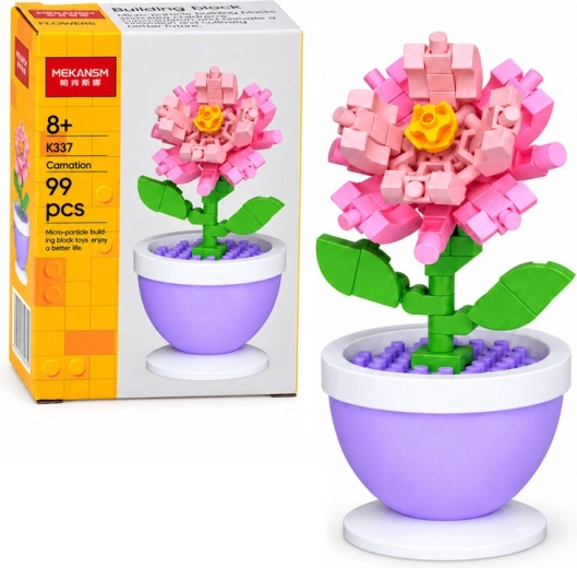Mini carnation building set in a flower pot - 1 piece
