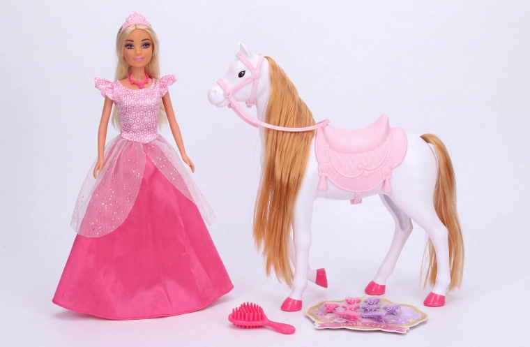 Doll with a pink horse 26 cm - 1 piece