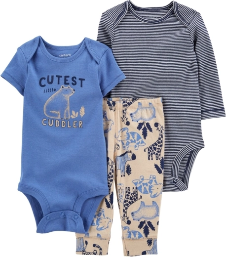 CARTER'S 3-piece set: short-sleeve bodysuit, long-sleeve bodysuit and sweatpants, Blue Safari for boys – 3 months