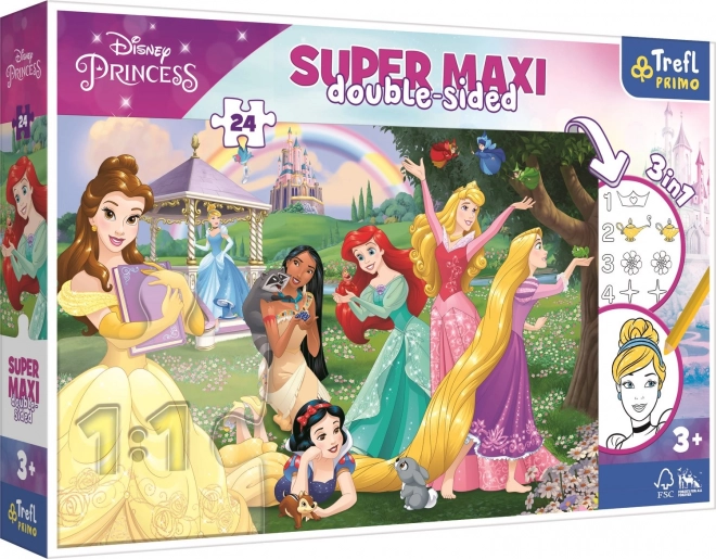 Двустранен пъзел 24 части Disney Princess Super Maxi за оцветяване