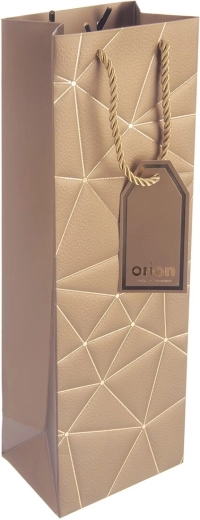 Gift paper wine bag with gold grid pattern 12 × 9 × 36 cm