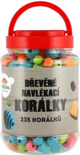 Colorful wooden beads in a plastic jar, 235 pcs