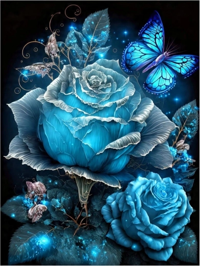 Paint by Numbers Blue Roses with Butterflies 40 × 50 cm