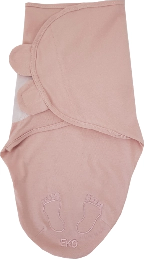 EKO cotton swaddle wrap "snail" in powder pink for babies 3–6 kg