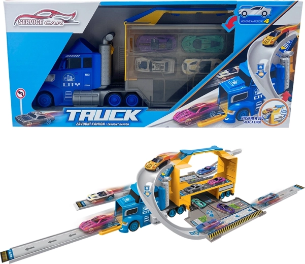 Sparky truck with 4 cars and traffic signs