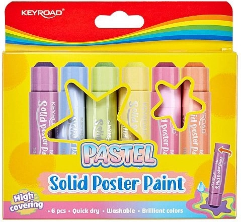 Твърди темперни бои в стик KEYROAD Pastel – комплект 6 бр.