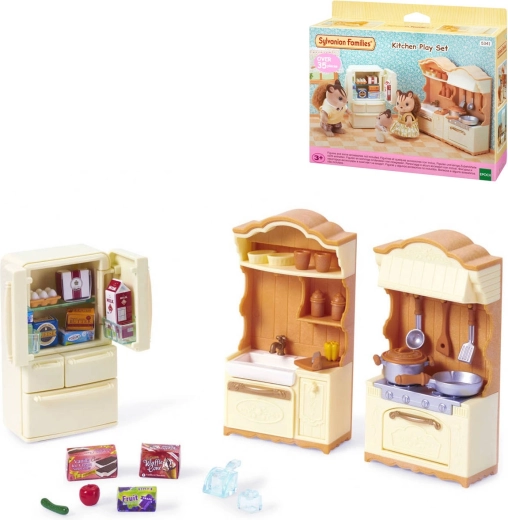 Sylvanian Families Country Kitchen with Refrigerator – Dollhouse Furniture Set