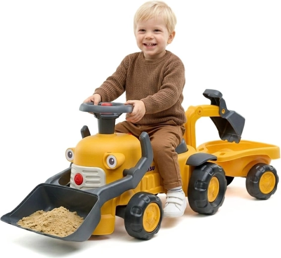 Komatsu ride-on toy with loader, excavator and trailer