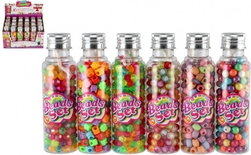 Пластмасови мъниста със шнурче в кутийка – микс цветове