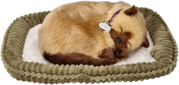 Breathing Siamese Kitten – Realistic Plush Cat on a Bed