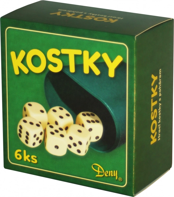 Игрални зарчета бели с чашка, 6 бр.