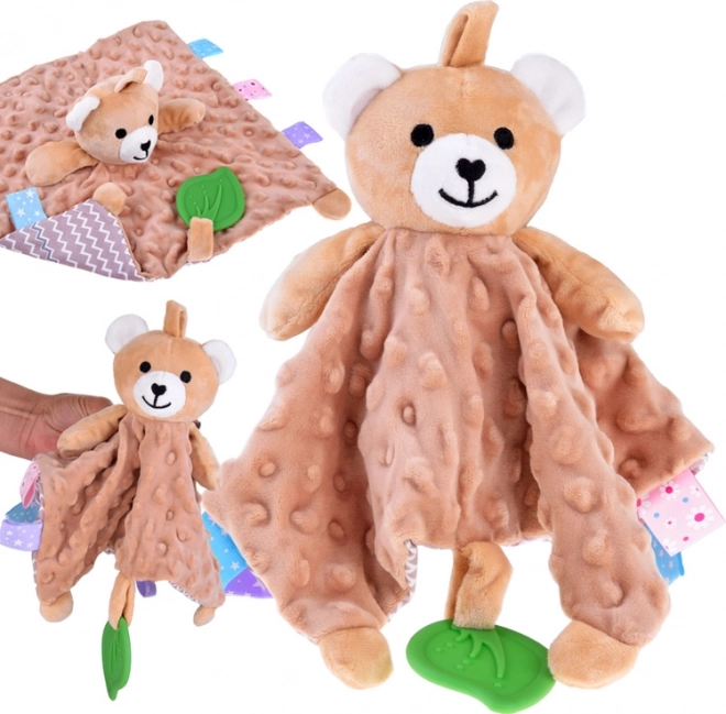 Меко одеялце-гушкащ заек с етикетчета и силиконов гризалка за бебета – Medvěd