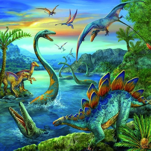 Three dinosaur scenes in one box
