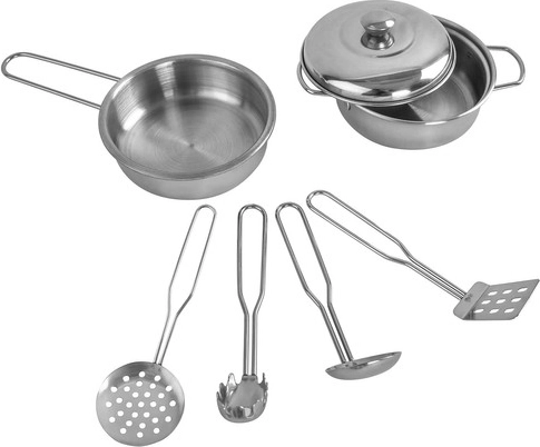 Метални съдове и прибори в комплекта