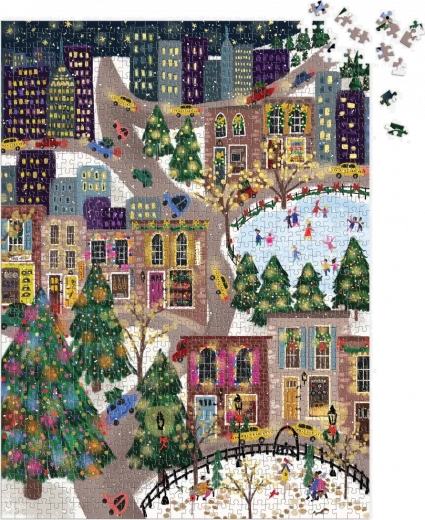 Празнична градска сцена, изпълнена с детайли