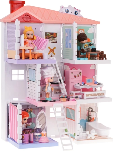 Well-equipped three-story dollhouse