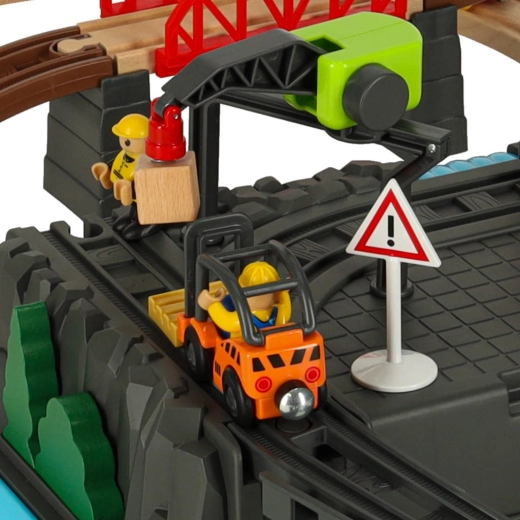 Construction site with crane and forklifts