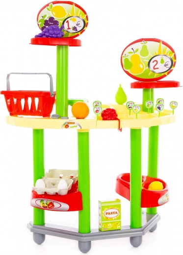 Шарени хранителни продукти и кошница за реалистично пазаруване