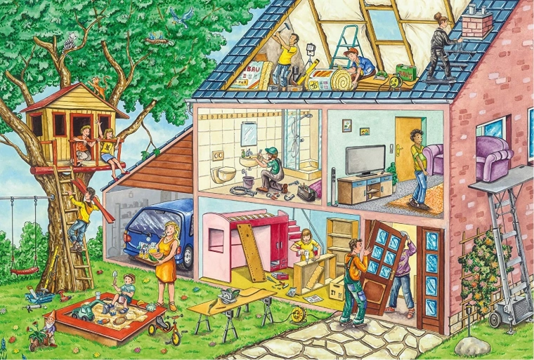 Colorful house and treehouse theme