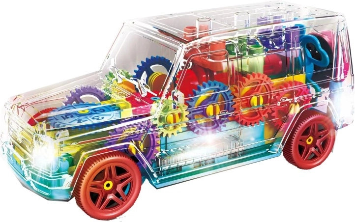 Transparent body with visible gears