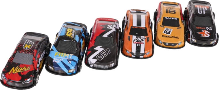 6 die-cast cars included