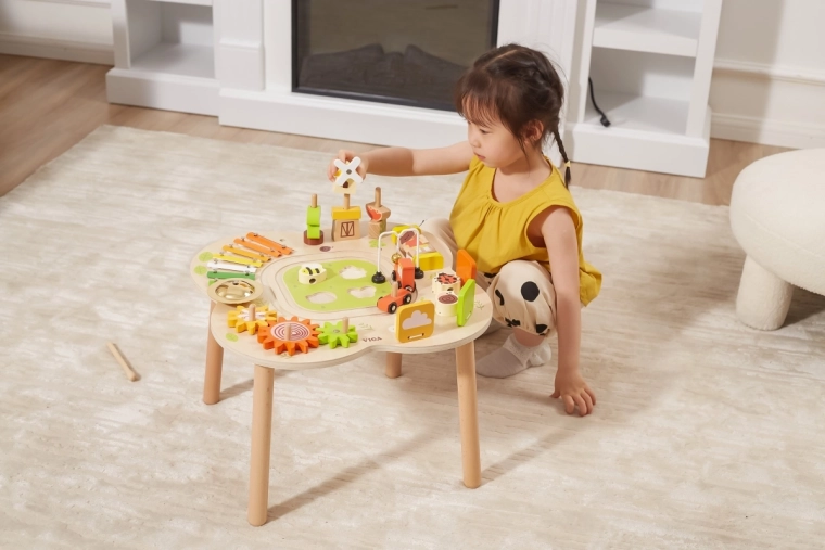 Gears, puzzles, and stacking pyramids for fine motor skills
