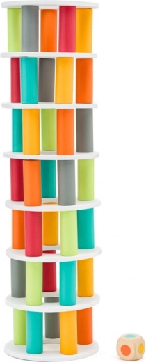 Colorful tower with a die for interactive play
