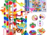 Colorful marble run with battery lift, 236 pieces