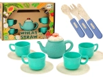 Set of Tableware with Cups, Plates, Cutlery and Teapot 22 pcs