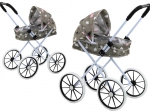 Doll stroller with folding canopy, large foam wheels, gray with stars