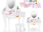 Дървена детска тоалетка със огледало и розови аксесоари ECOTOYS