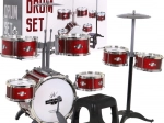 Red drums with 7 drums + stool + 2 cymbals + 2 sticks - 12 pieces