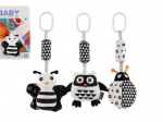 Hanging black-and-white plush toy for stroller and crib, 30 cm