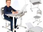 Children’s adjustable desk with chair and LED lamp, gray